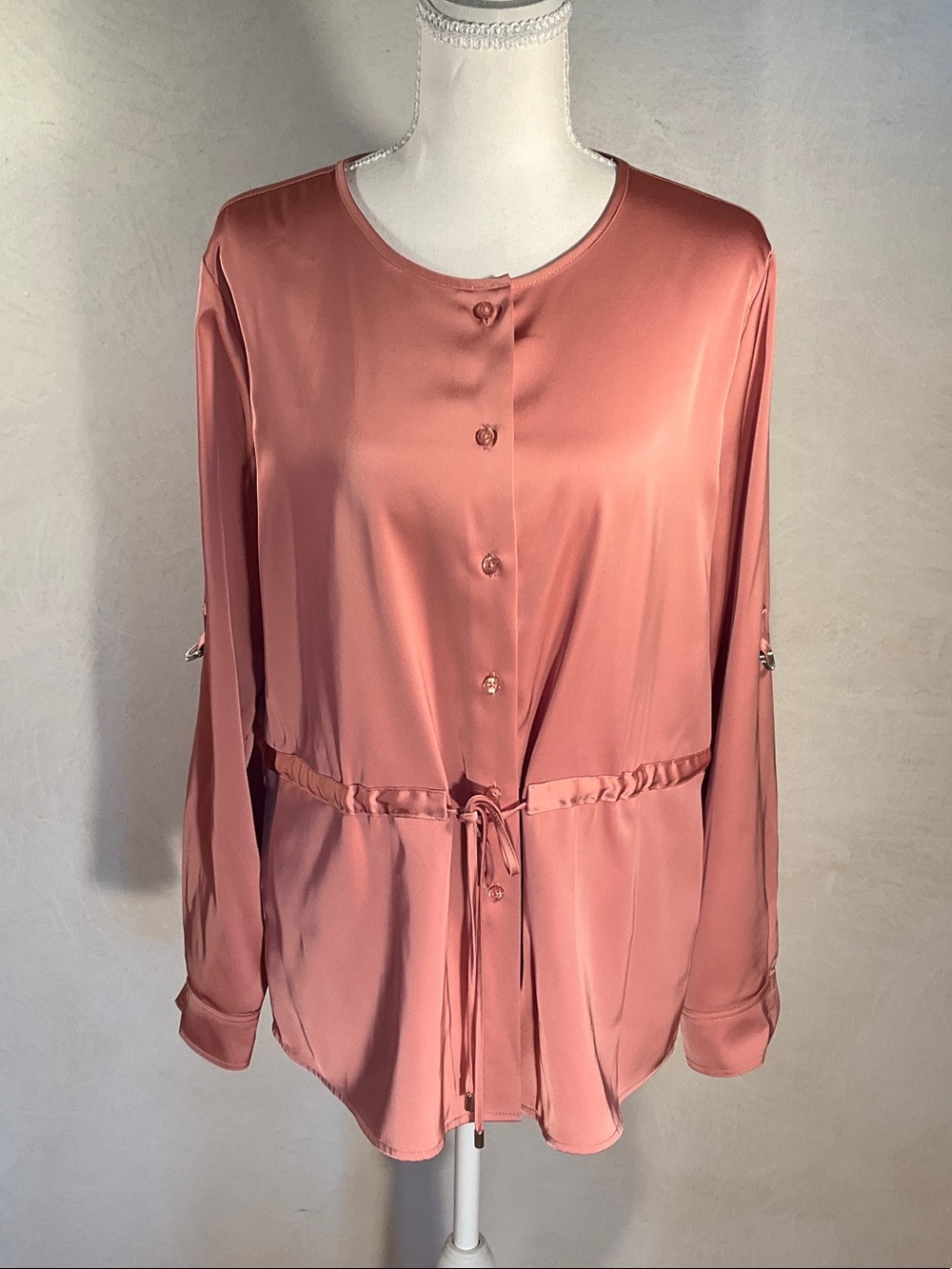 Calvin Klein Satin drawstring waist, button-Front Top